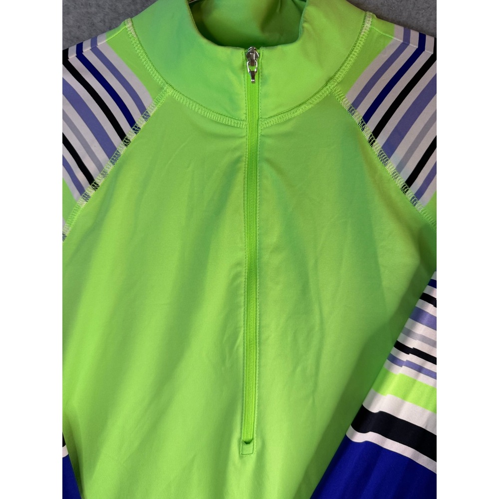 Jofit Womens Lime Green Striped Half Zip Golf Tennis Athletic Top Medium